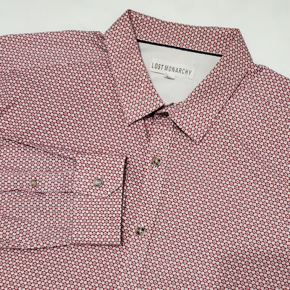Lost Monarchy Red Pattern Long Sleeve Button Fron… - image 1